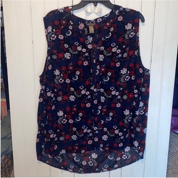 Bit & Bridle Tops - Bit & Bridle Sleeveless Blouse Navy Red White Floral Size 1X